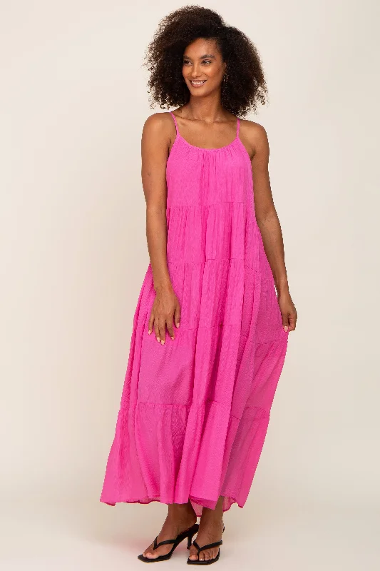 Crazy Savings winter dressFuchsia Tiered Maxi Dress