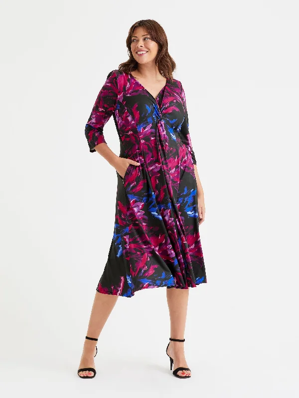 Exclusive Offers boho dressClaudia Black Blue Pink Peach Touch Jersey Knot Front Dress