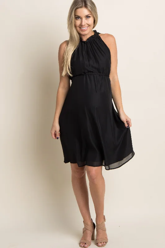 Exclusive Preview casual midi dressPinkBlush Black Chiffon High Neck Maternity Dress
