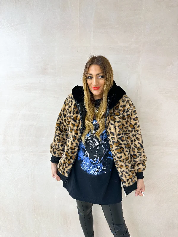 Super Savings urban coatFaux Fur Bomber Jacket In Leopard Print