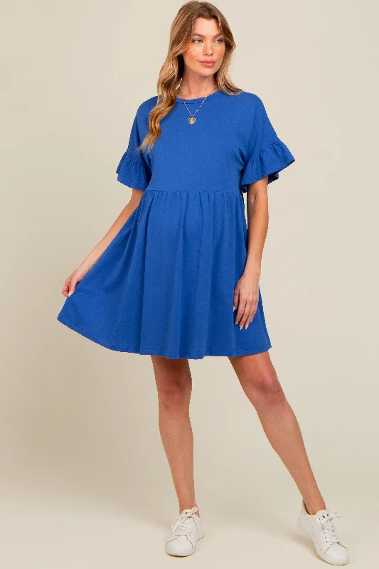 Don't Miss knit dressRoyal Blue Ruffle Sleeve Maternity Dress