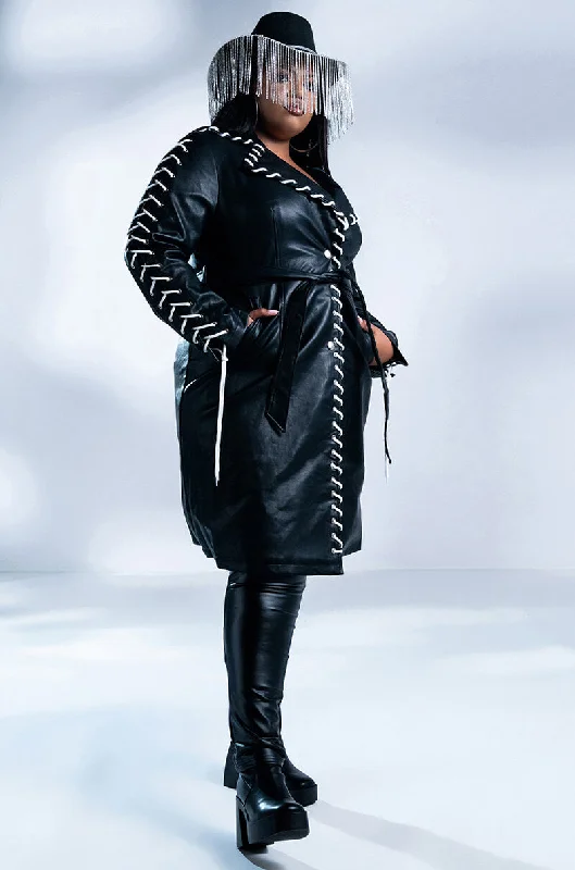 Instant Discount chic wool coatPLUS ALL THE SMALL THINGS PU TRENCH WITH LACE UP