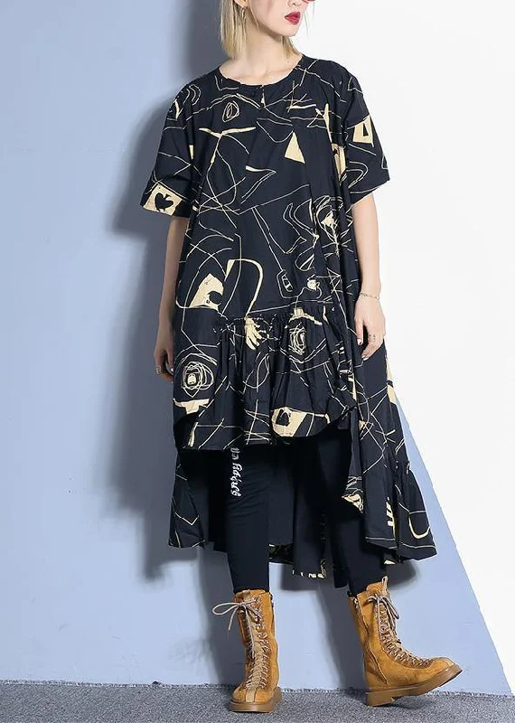 Can't Be Beat v-neck dressLoose black prints Cotton dresses low high design daily summer Dress