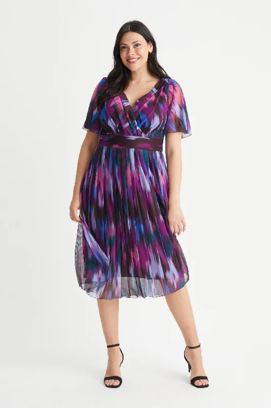 Price Drop Alert chic dressCleo Blackberry Print Knife Pleated Skirt Midi Dress