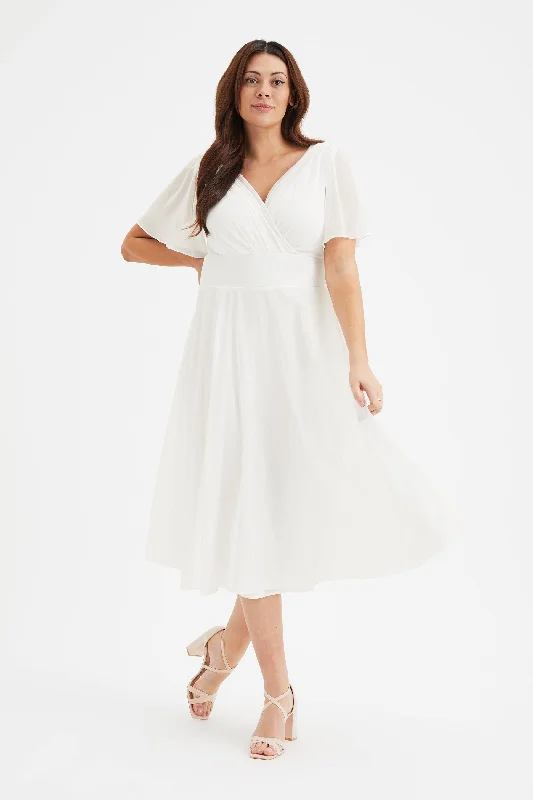 Take Advantage boho-chic dressVictoria Solid Ivory Angel Sleeve Mesh Midi Dress