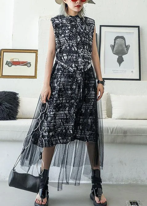 Deal Explosion long-sleeve floral dressElegant black prints cotton Tunic sleeveless Maxi summer Dresses
