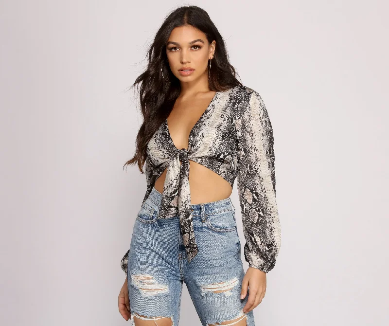 Clearance Items Chic Satin Snake Print Crop Top