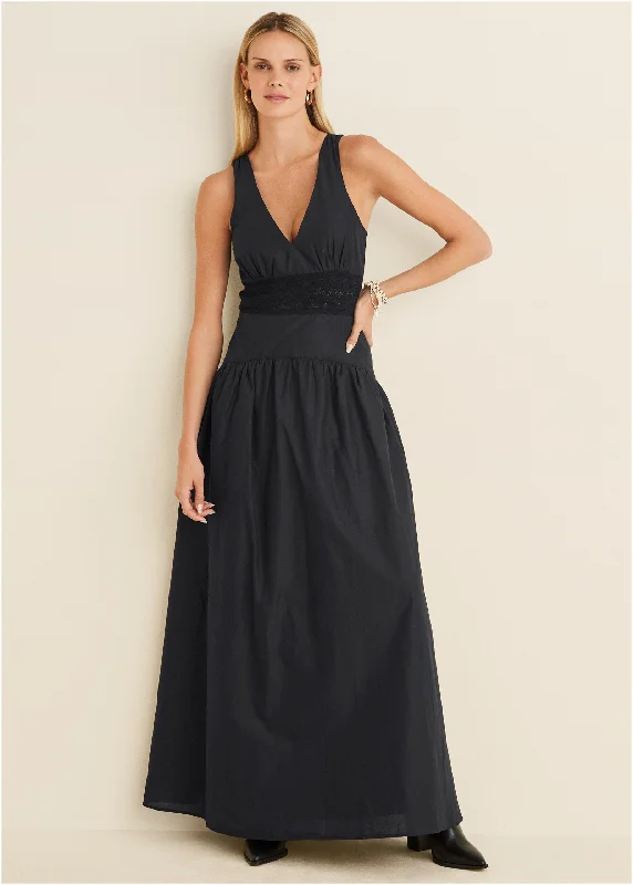 Seasonal Clearance layered dressLace Detail Drop Waist Maxi - Black