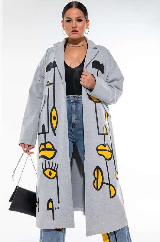 Factory Direct Sale classic zip-up coatPLUS ABSTRACT STRETCH CARLI TRENCH