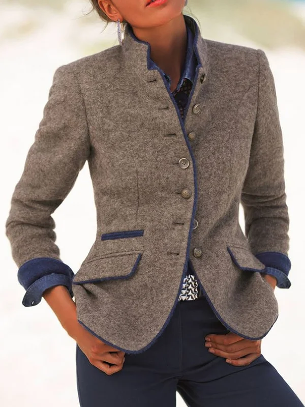 Time-Limited Offer modern outerwearSolid Vintage Blazer Plus Size Stand Collar Jackets