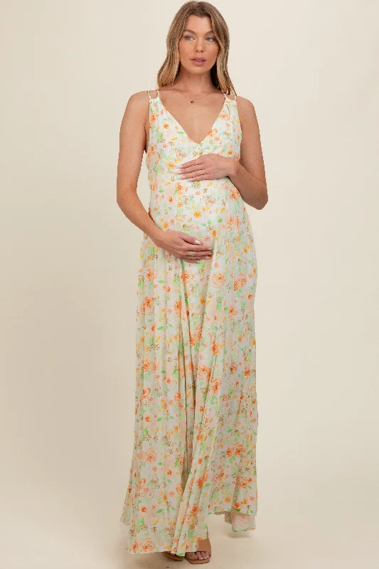 Online Only shift dressPeach Floral Crisscross Back Maternity Maxi Dress