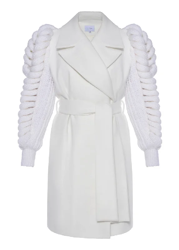 Price Reduction insulated jacketBELTED COAT WITH KNITED SLEEVES