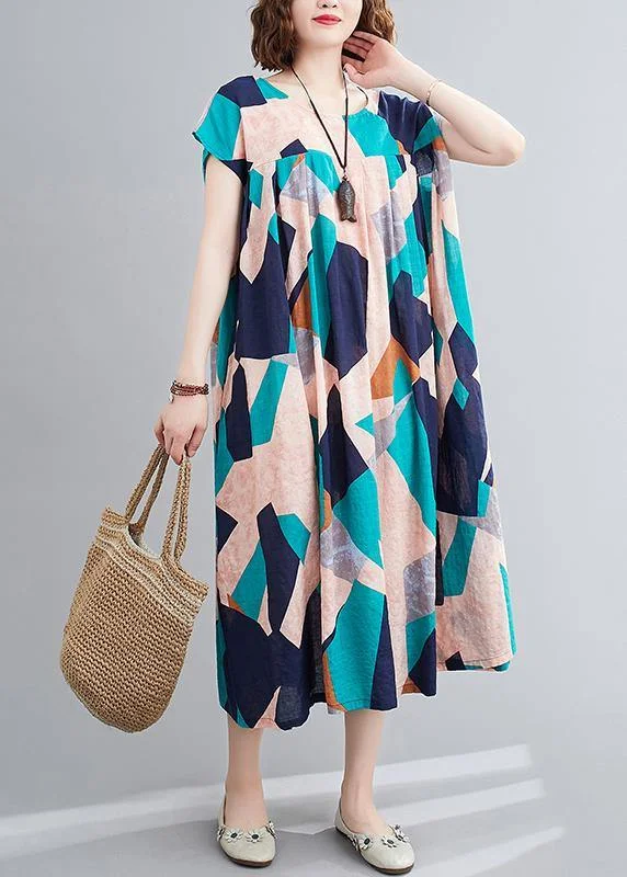 Sale Event sleek midi dressElegant o neck Cinched summer outfit Photography blue Geometric Dress