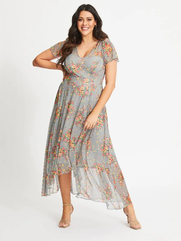 Flash Sale chic shift dressTilly Silver Multi Print Angel Sleeve Sweetheart Dress