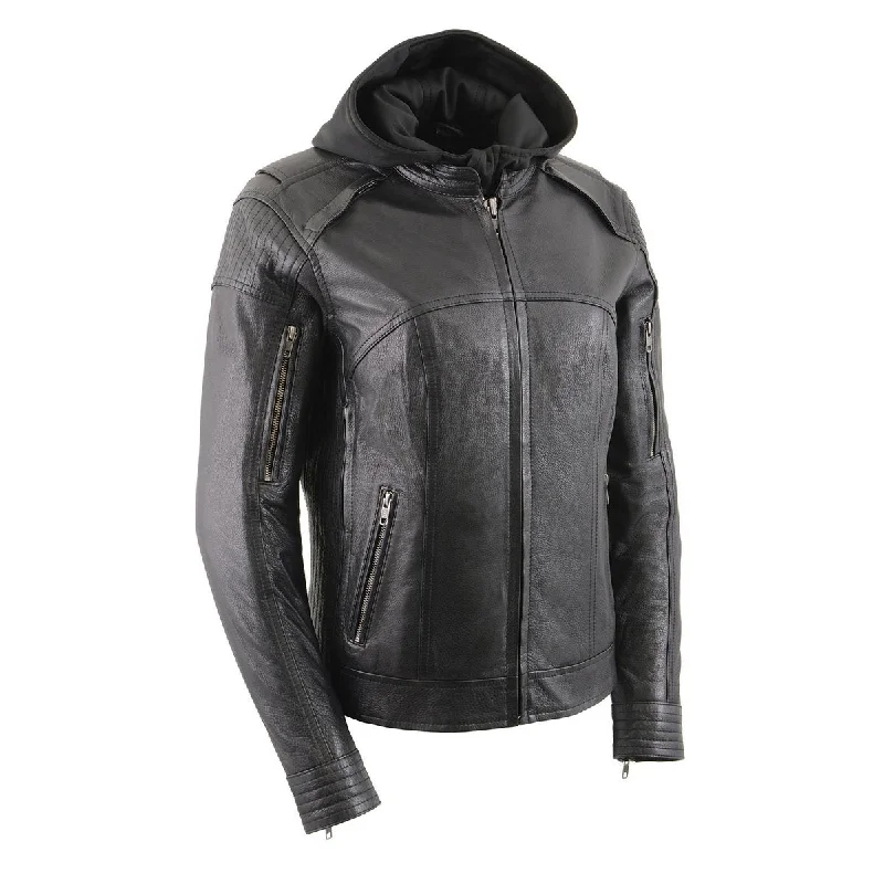 Major Savings Milwaukee Leather Women's Vented Racer Leather Jacket with Removable Hoodie MLL2501