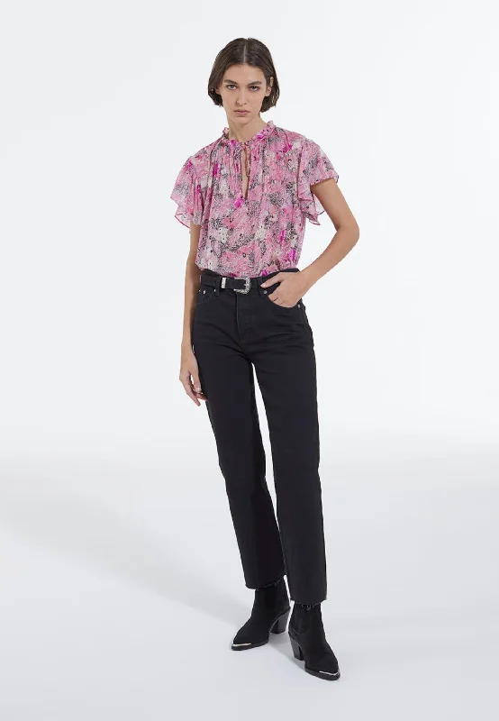 Quick Sale Flowing Frilly Top With Floral Print | Women | Pink
