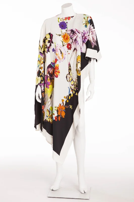 Incredible Offers Etro - White, Black and Floral Asymmetrical Printed Stretch Crepe Cape Style Top - IT 42