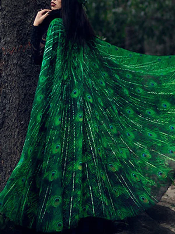 Sneak Peek Sale fashion coat with hoodRetro Fashion Peacock Print Cape