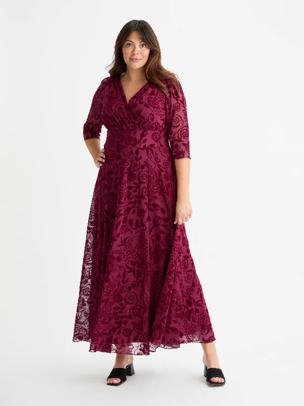 New Deals spaghetti strap dressVerity Wine Velvet Flock Maxi Gown