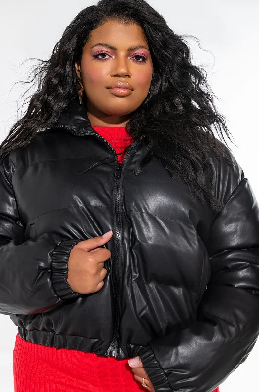 Price Blitz cozy fleece coatPLUS ALL BLACK PLEATHER PUFFER JACKET