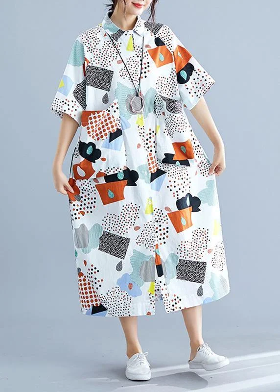 Grand Opening Sale casual midi dressModern prints cotton clothes big pockets Dresses summer Dress