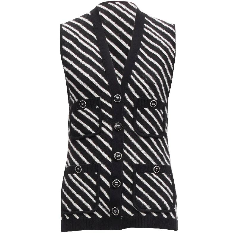 The Best Prices Chanel cashmere graphic stripes pocket vest jacket