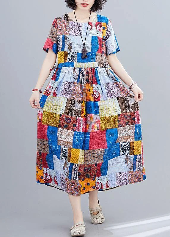 Big Discounts satin midi dressBeautiful blue print o neck Cinched Maxi summer Dress