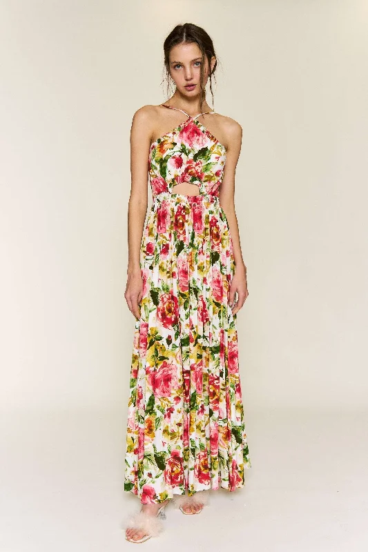 Stock Clearance casual day dressRed Floral Red Floral Sleeveless Maxi Dress