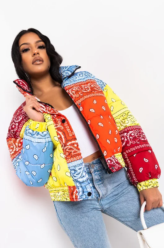 Discount Deals vintage coatAZALEA WANG PAISLEY MULTI PUFFER JACKET