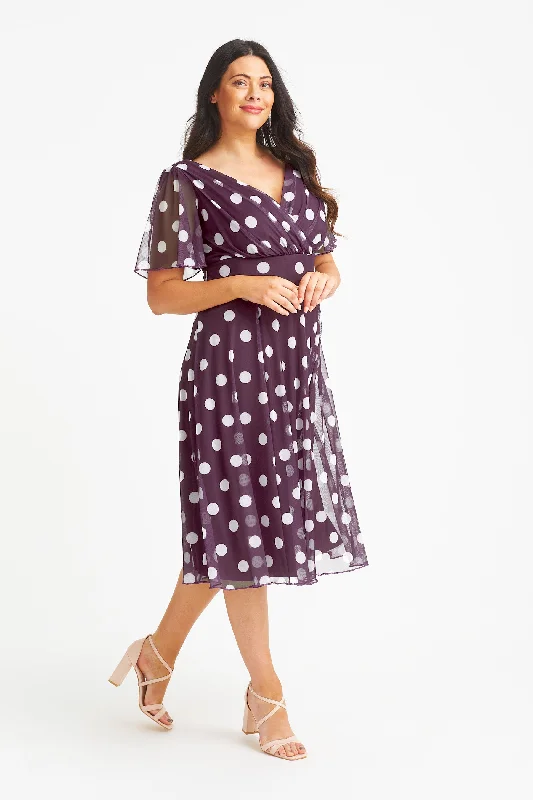 Price Meltdown form-fitting dressVictoria Plum Lollidot Print Angel Sleeve Mesh Midi Dress