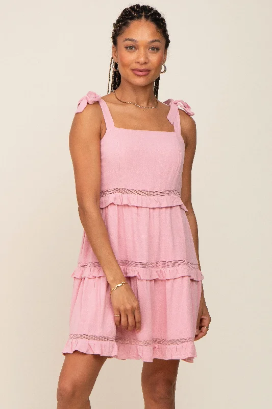 Price Reduction trendy bodycon dressPink Sleeveless Tiered Dress