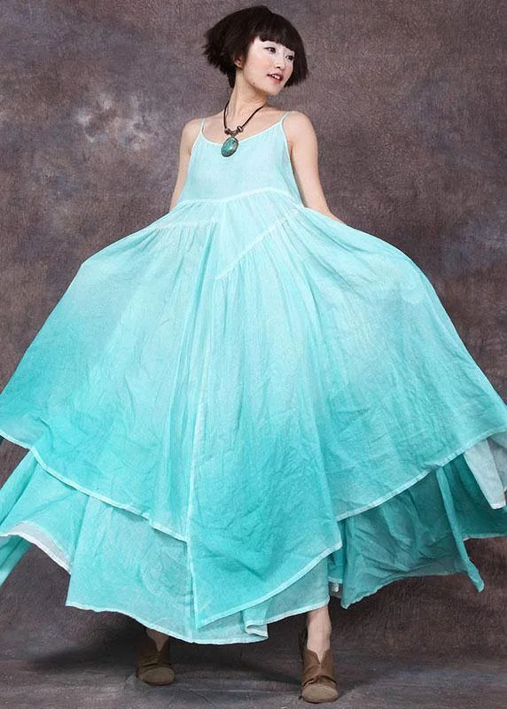 Massive Deals draped dressHandmade asymmetric hem linen dresses Neckline green Dress summer
