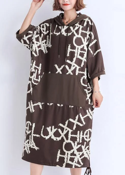 Fantastic Offers tiered dressItalian pockets Cotton dresses Mom Catwalk chocolate print short Dress Summer