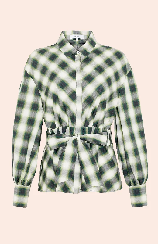 Now or Never Plaid Poplin Tie Waist Top | Olive Multi