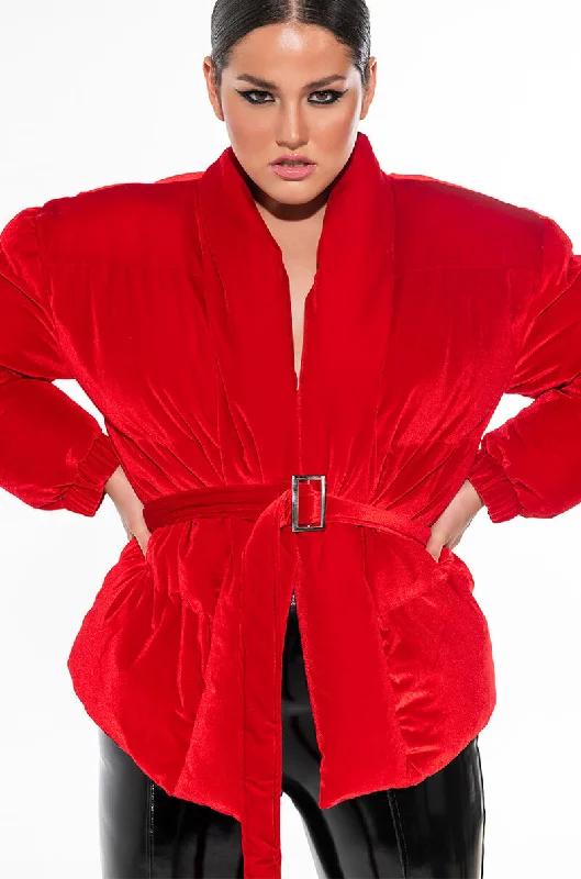 Deal Zone sleek and warm coatPLUS AZALEA WANG VELVET RED WRAP PUFFER