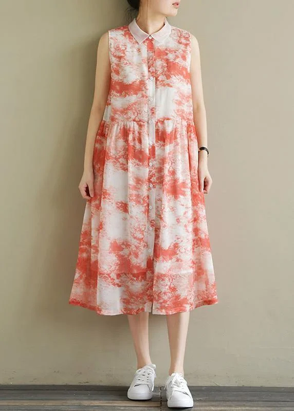 Exclusive Savings textured dressNatural sleeveless Cinched chiffon Women Casual Sewing red print Robe Dress Summer