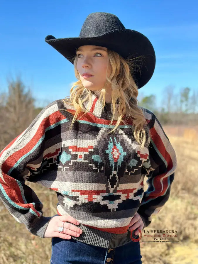 Special Buy Rock&Roll Womens Teal/Rust Multi Color Sweater
