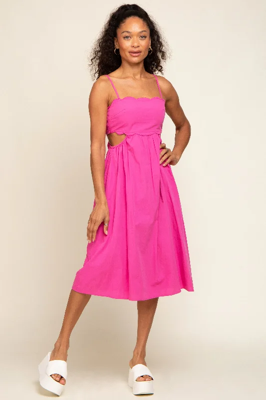 Price Rollback casual midi dressFuchsia Scalloped Side Cutout Dress