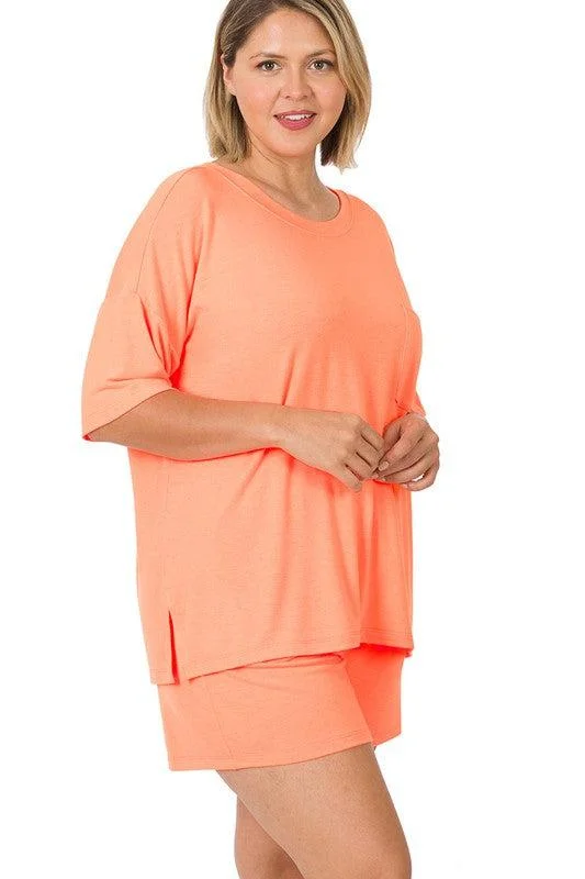 Bargain Bin Plus Drop Shoulder Top & Drawstring Shorts Set