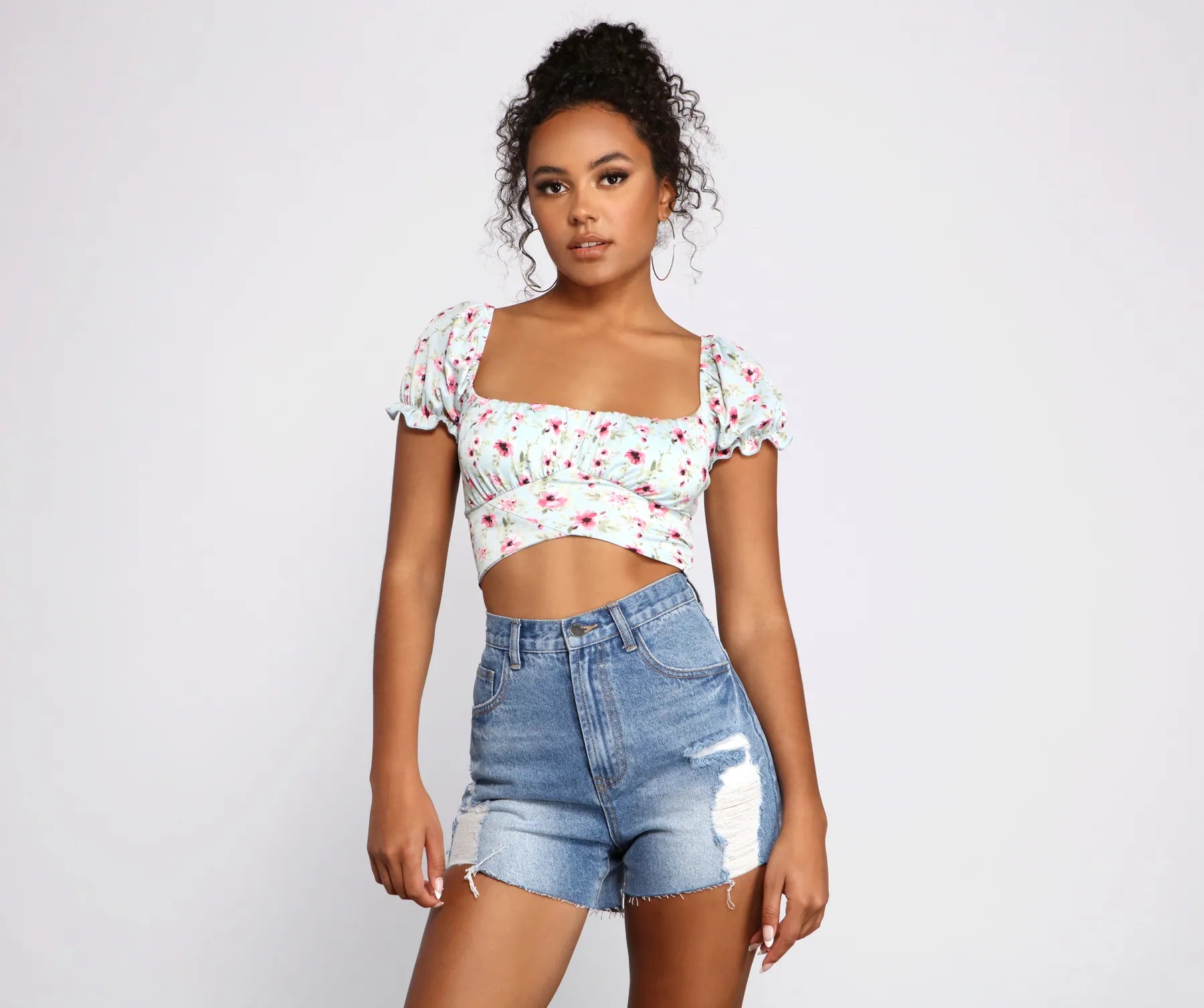 Overstock Blooming Beauty Floral Crop Top