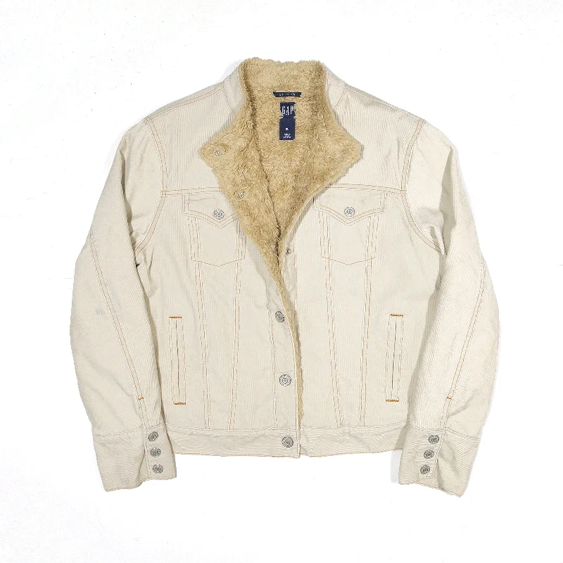 Closeout Sale premium coatGAP Sherpa Lined Stretch Jacket Beige Corduroy Coach Womens XL