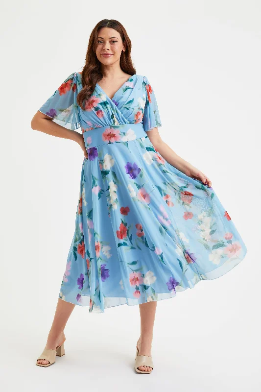 Reduced Prices sleek dressVictoria Blue Red Purple Angel Sleeve Mesh Long Midi Dress