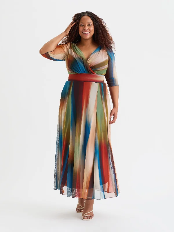 Price Buster evening dressVerity Blue Rust Print Maxi Gown
