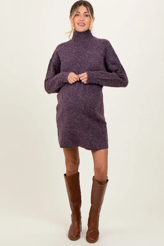 Price Blitz evening dressPurple Chunky Knit Turtleneck Maternity Mini Sweater Dress
