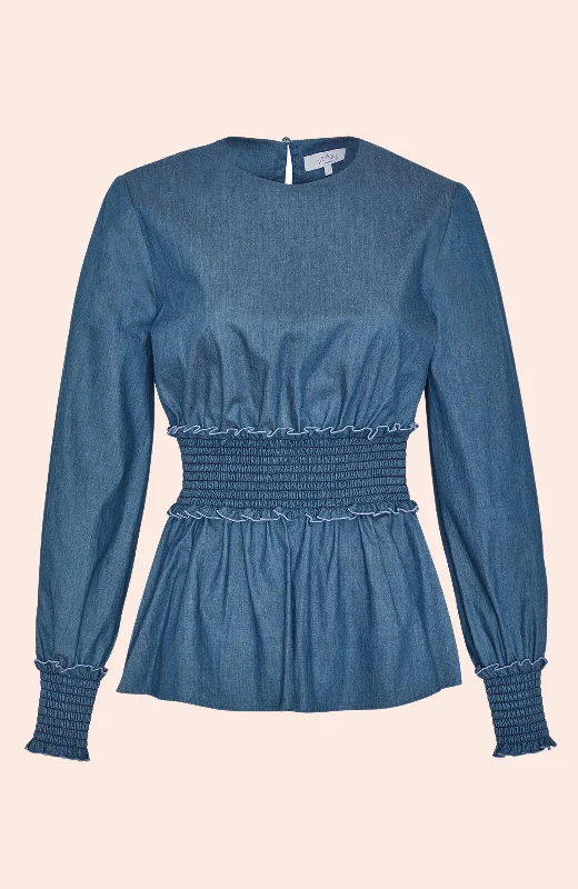 Price Rollback Chambray Smocked Top | Blue