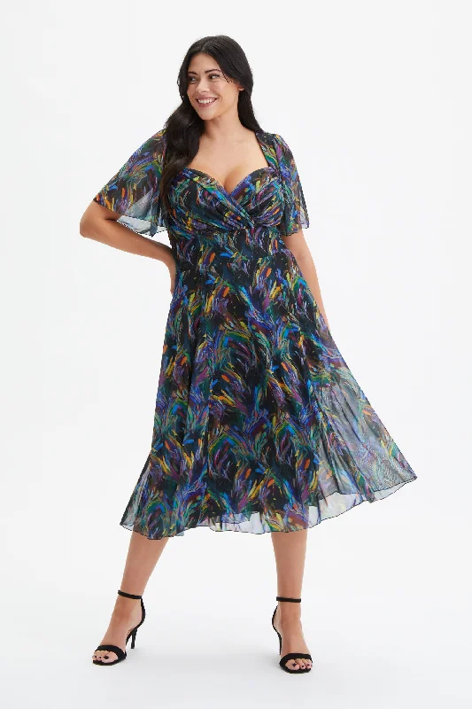 Best Deals oversized dressLiz Green Multi Print Bolero Wrap Bodice Midi Dress