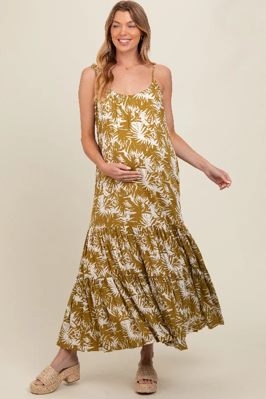 Big Discounts party dressDark Yellow Printed Maternity Maxi Dress