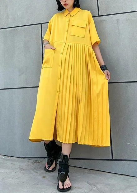 Early Access luxury dressWomen yellow cotton clothes Women lapel Cinched Kaftan summer Dress