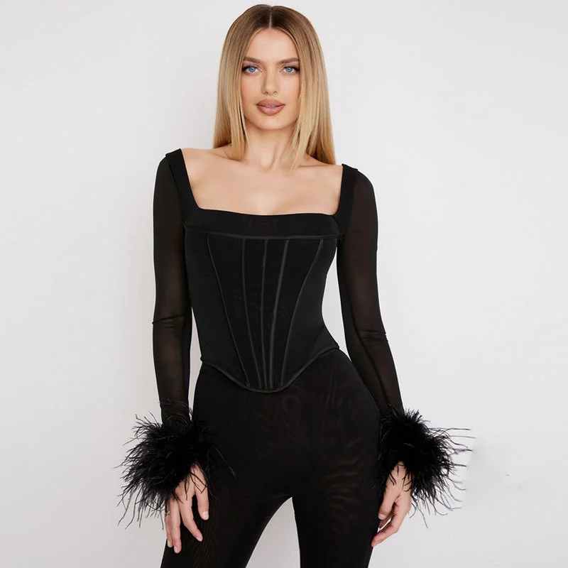 Early Bird Discount Long Sleeve Generous Collar Waist Top