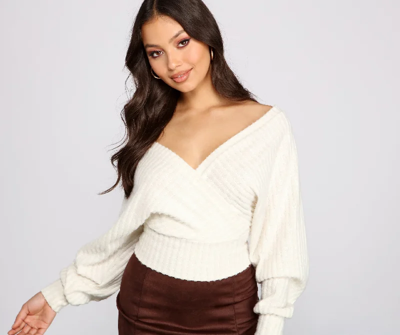 Stock Clearance Need For Glam Surplice Ribbed Top